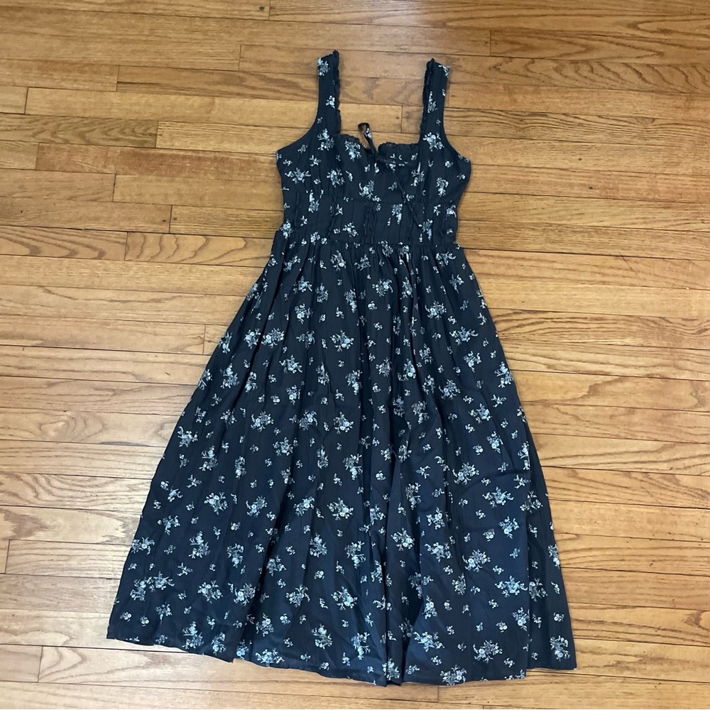 American Eagle Catie Corset Midi Dress Dark Florals CottageCore Prairie Small - Picture 4 of 12